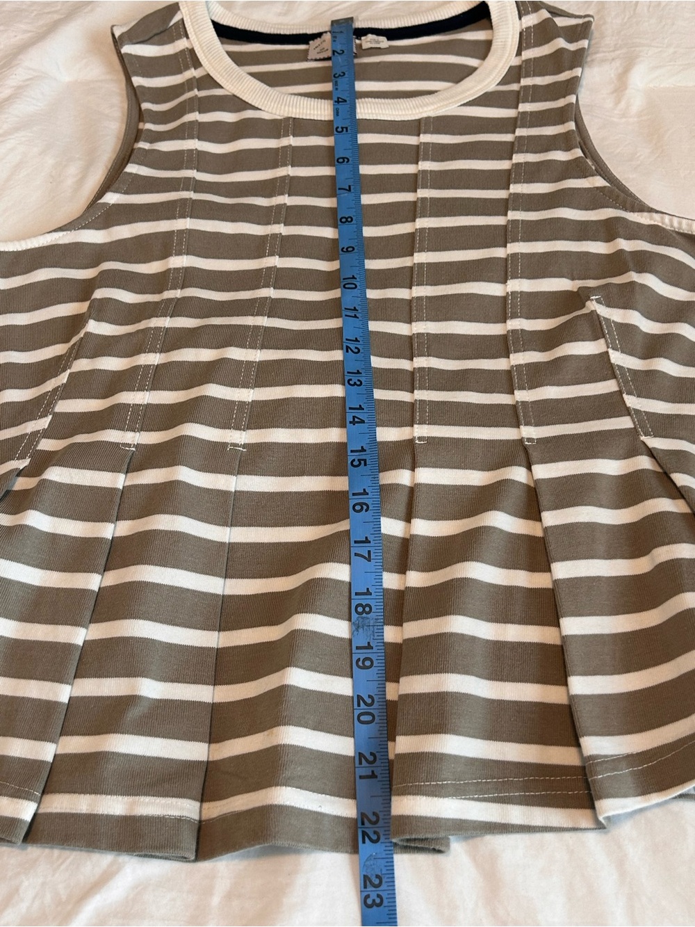 Anthropologie Taupe & White Striped Pleated Tank - Picture 8 of 11